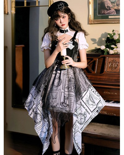 Gothic Lolita OP Dress Black Bows Short Sleeve Polyester Lolita One Piece Dress