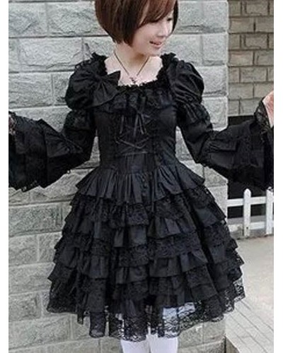 Black Lolita Dress OP Short Sleeve Sleeve Lolita Dress With Arm Cover Gothic Spring Summer Fall Winter Tea Party