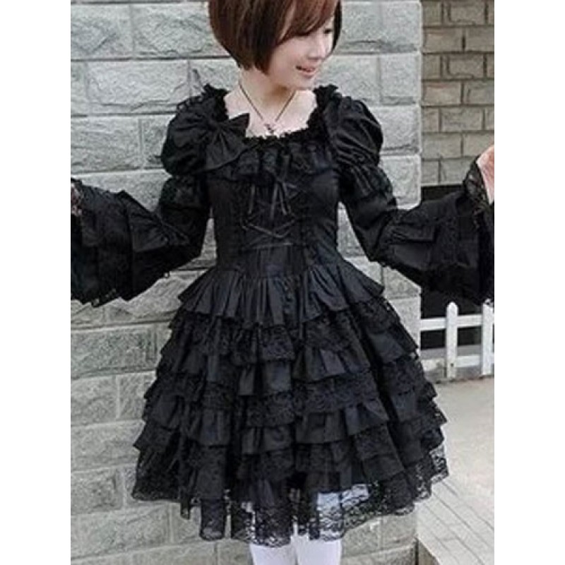 Black Lolita Dress OP Short Sleeve Sleeve Lolita Dress With Arm Cover Gothic Spring Summer Fall Winter Tea Party