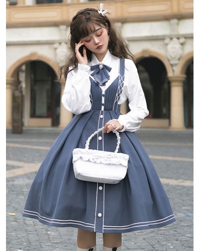 Chinese Lolita JSK Dress Draped Light Sky Blue Lolita Jumper Skirts