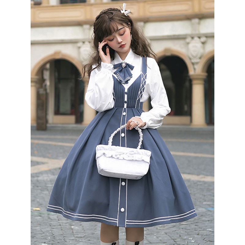 Chinese Lolita JSK Dress Draped Light Sky Blue Lolita Jumper Skirts