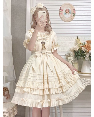 Sweet Lolita Dress Jacquard Short Sleeves Dress