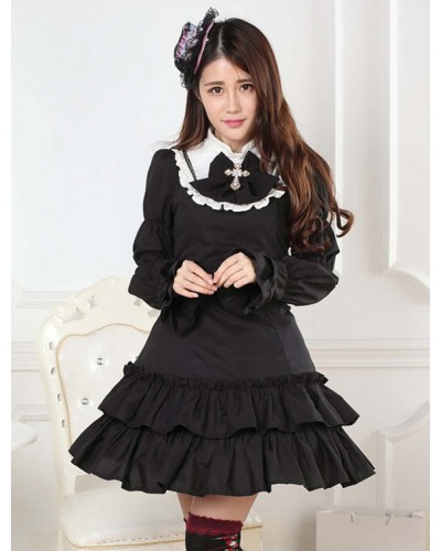 Black Lace Polyester Lolita One-Piece Sweet Fall Daily Casual