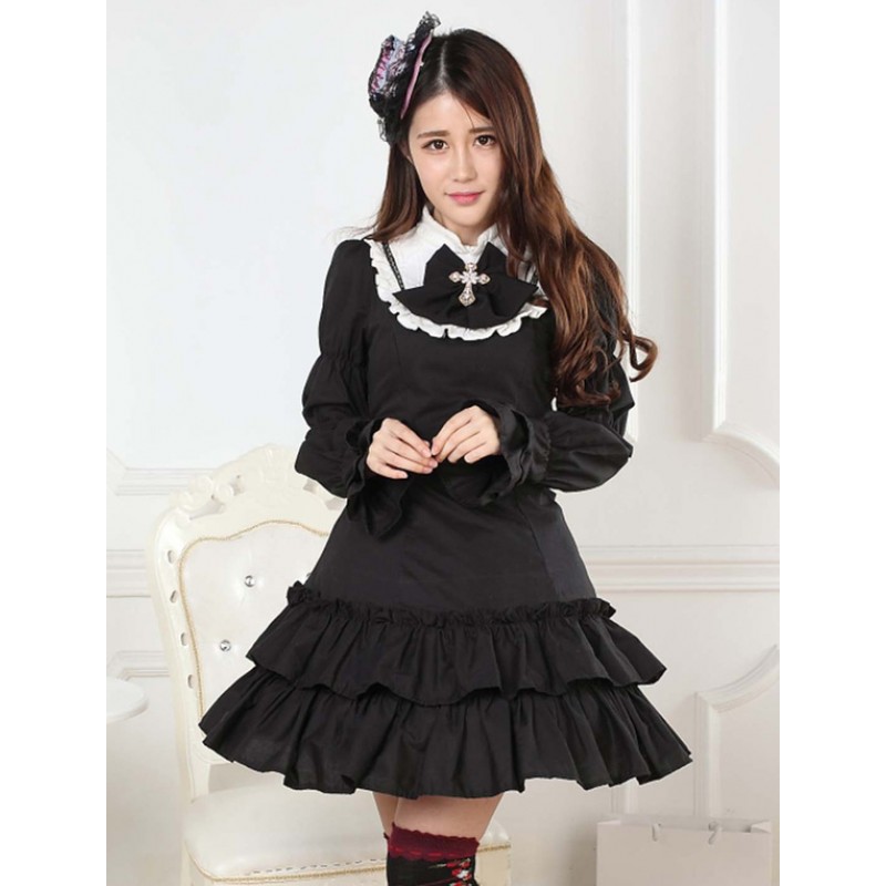 Black Lace Polyester Lolita One-Piece Sweet Fall Daily Casual