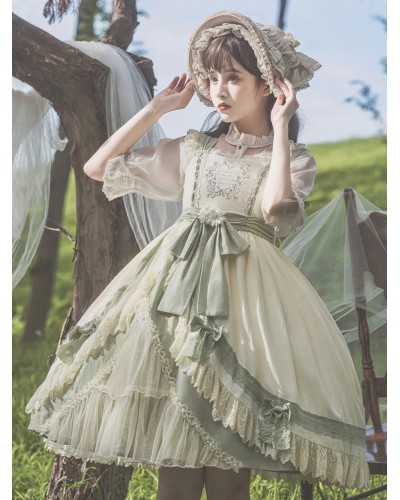 Sweet Lolita Dress Polyester Sleeveless Ruffles Sweet Jumper Lolita Dress