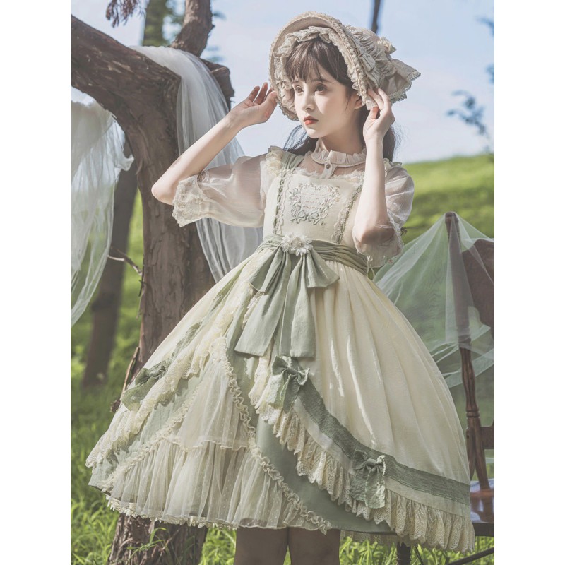 Sweet Lolita Dress Polyester Sleeveless Ruffles Sweet Jumper Lolita Dress