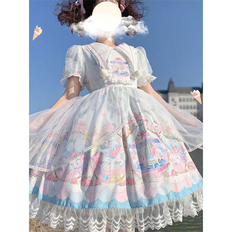 Sweet Lolita Dress Polyester Short Sleeves Dress