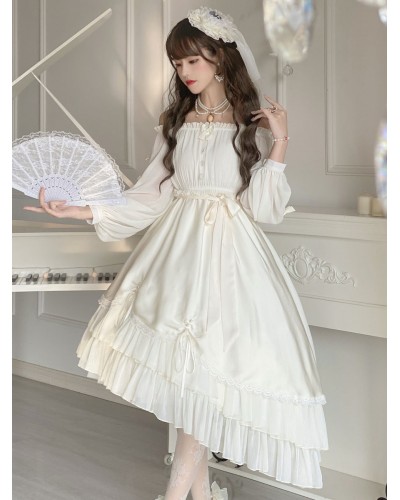 Sweet Lolita Dress Polyester Long Sleeves Dress Adjustable