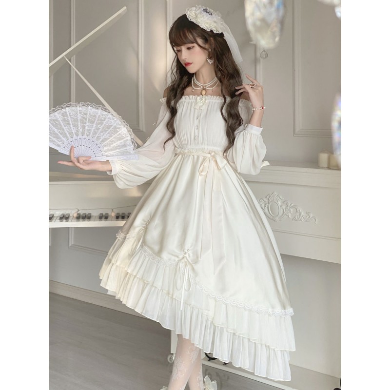 Sweet Lolita Dress Polyester Long Sleeves Dress Adjustable