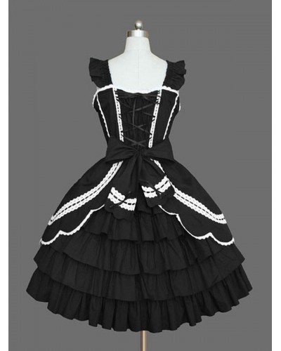 Sweet Lolita JSK Dress Black Sleeveless Ruffles Lolita Jumper Skirts