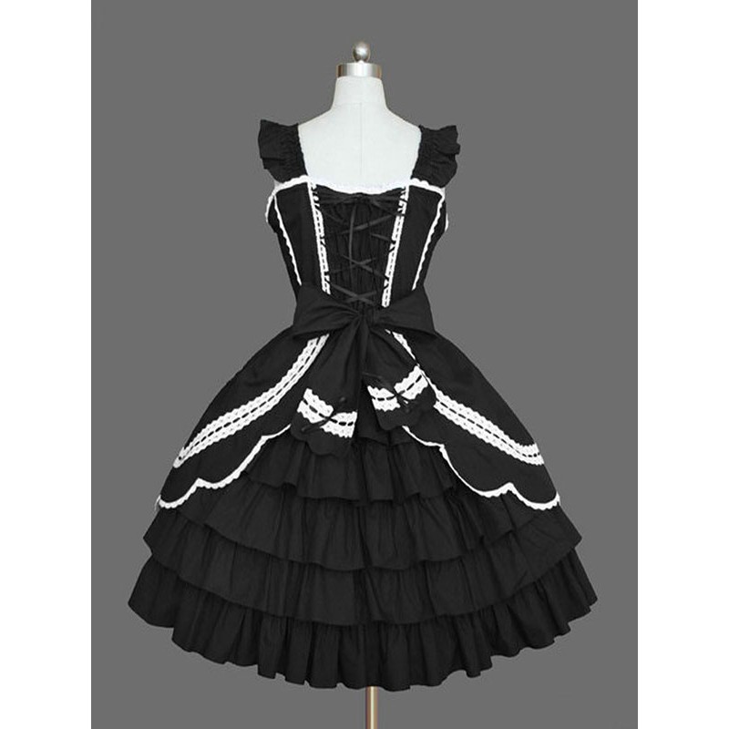 Sweet Lolita JSK Dress Black Sleeveless Ruffles Lolita Jumper Skirts