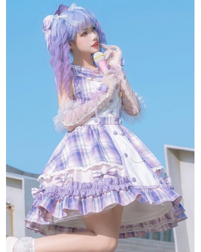 Idol Clothes Lolita JSK Dress Lilac Print Pattern Bows Metal Details Sleeveless Polyester Lolita Jumper Skirts