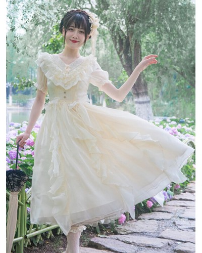 Sweet Lolita Dress Polyester Short Sleeves Ruffles Dress Sweet Lolita Dress