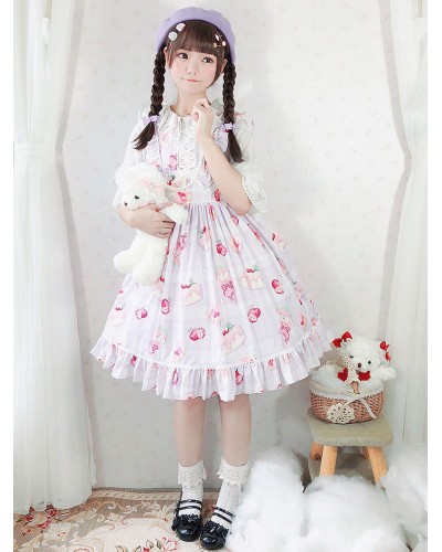 Lolita JSK Dress Cherry Cake Sleeveless Ruffles Lolita Jumper Skirts Sweet Spring Summer Daily Casual