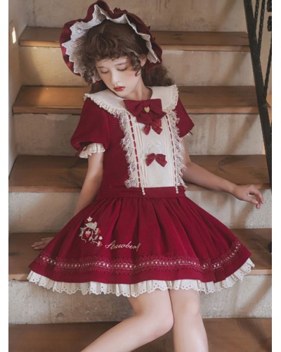 Classical Lolita Dress Polyester Short Sleeves Classic Lolita Dresses Burgundy