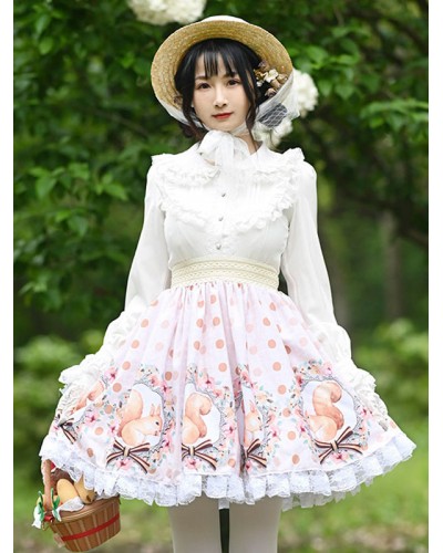 Lolita Skirt Bow Light Apricot Tea Party Daily Casual Lace Lolita Skirts Sweet Spring Summer Fall Winter