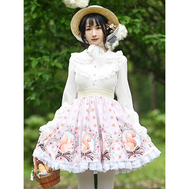 Lolita Skirt Bow Light Apricot Tea Party Daily Casual Lace Lolita Skirts Sweet Spring Summer Fall Winter