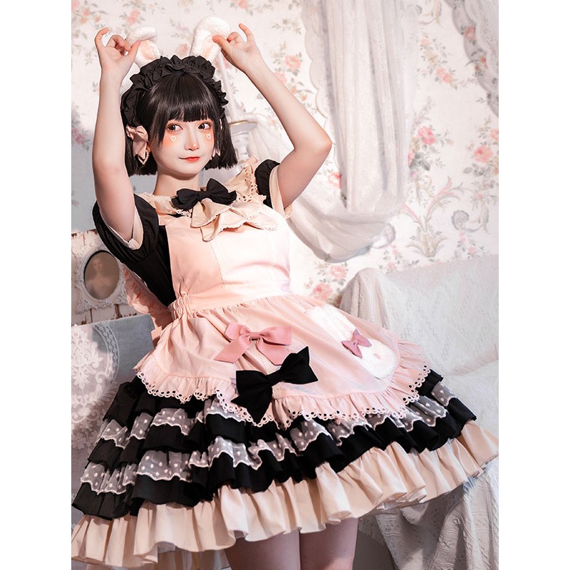 Sweet Lolita Dress Polka Dot Polyester Short Sleeves Dress