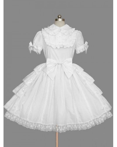 White Bows Cotton Lolita One-Piece For Girls Sweet Summer Tea Party