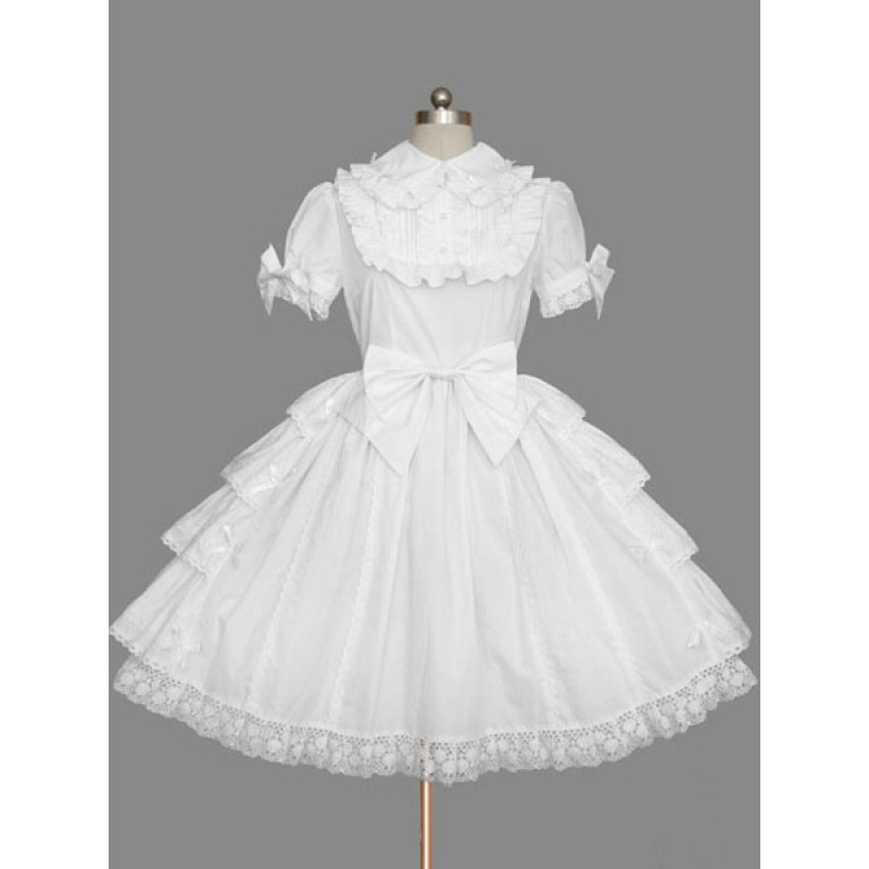 White Bows Cotton Lolita One-Piece For Girls Sweet Summer Tea Party