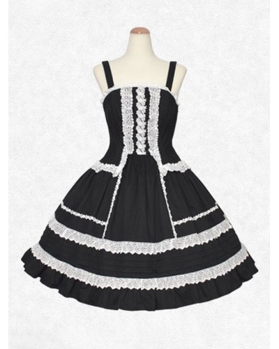 Classical Lolita Dress Cotton Sleeveless Classic Lolita Dresses Black+White Classic  Traditional Spring Summer Fall Daily Casual Tea Party