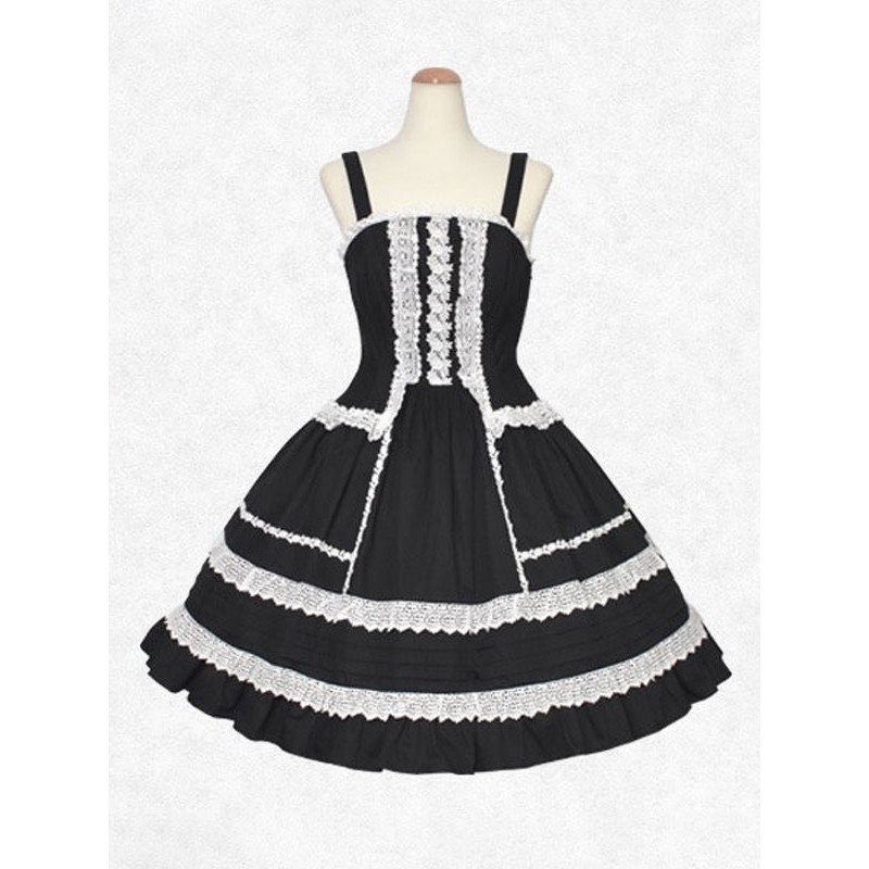 Classical Lolita Dress Cotton Sleeveless Classic Lolita Dresses Black+White Classic  Traditional Spring Summer Fall Daily Casual Tea Party