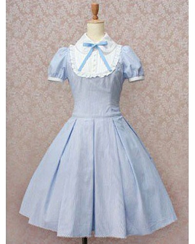 Classic Lolita Dress OP Light Sky Blue Short Sleeve Cotton Lolita One Piece Dress