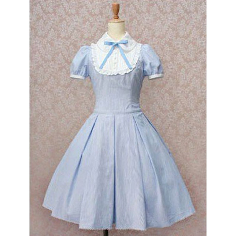 Classic Lolita Dress OP Light Sky Blue Short Sleeve Cotton Lolita One Piece Dress