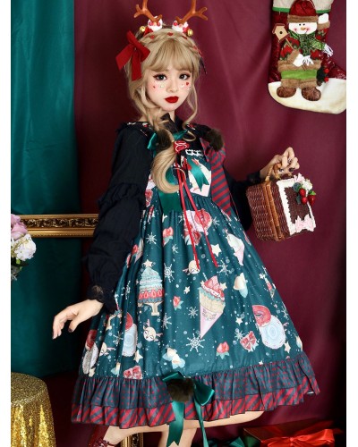 Sweet Lolita JSK Dress Polyester Sleeveless Ruffles Deep Green Lolita Jumper Skirt Fall