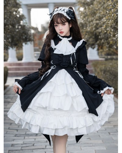 Gothic Lolita Dresses Ruffles Lace Up Black