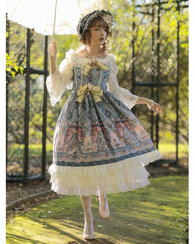 Sweet Fairytale Lolita JSK Dress Infanta Chiffon Deep Blue Lolita Jumper Skirts Fall