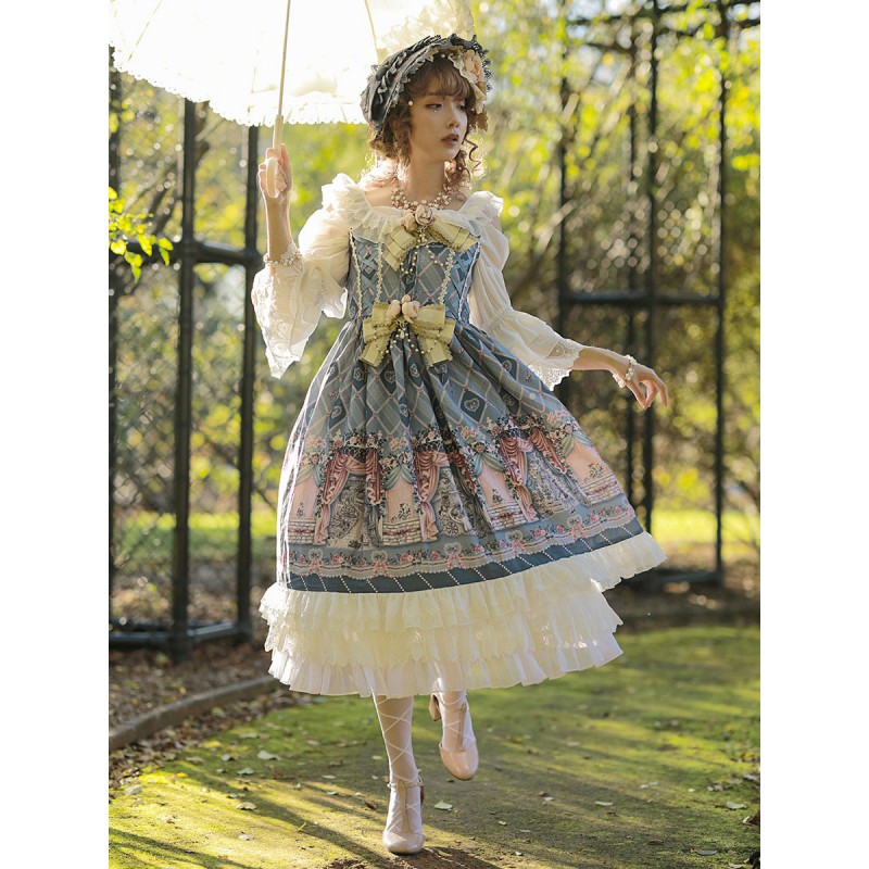 Sweet Fairytale Lolita JSK Dress Infanta Chiffon Deep Blue Lolita Jumper Skirts Fall