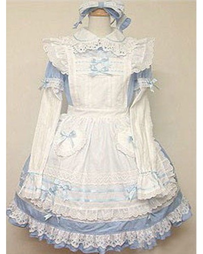 Sweet Lolita Dress OP Light Blue Lolita Dress Cotton Tunic Ruffle Bow Lolita One Piece Dress Tea Party