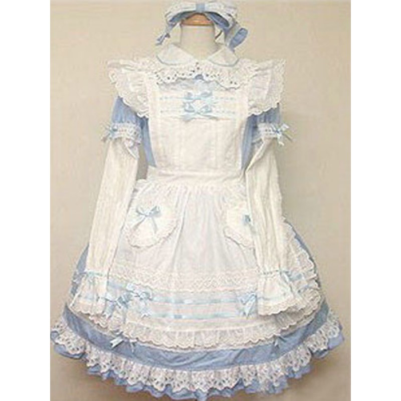 Sweet Lolita Dress OP Light Blue Lolita Dress Cotton Tunic Ruffle Bow Lolita One Piece Dress Tea Party