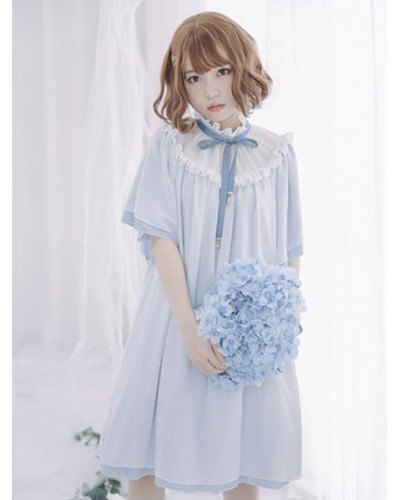 Lolita OP Dress Frill Bow Pleated Chiffon Lolita One Piece Dress Sweet Summer Daily Casual Tea Party