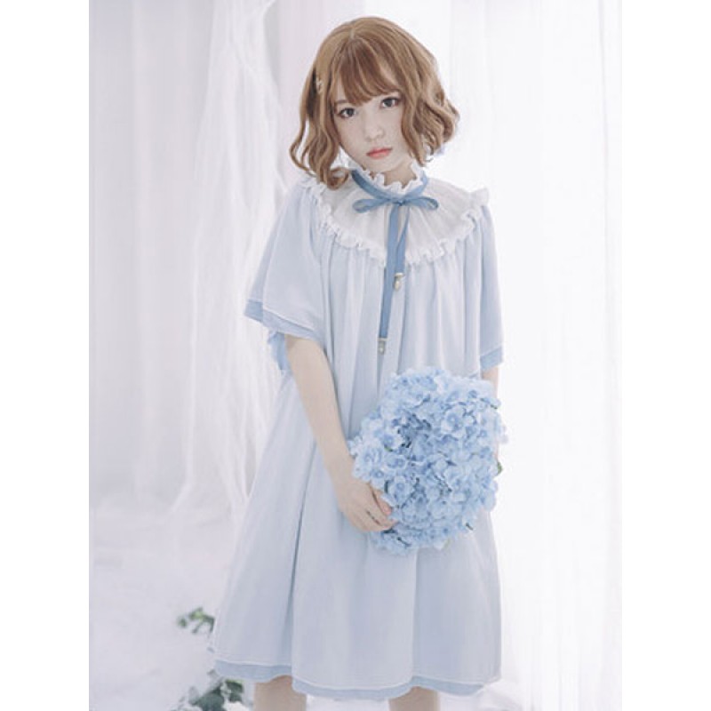 Lolita OP Dress Frill Bow Pleated Chiffon Lolita One Piece Dress Sweet Summer Daily Casual Tea Party