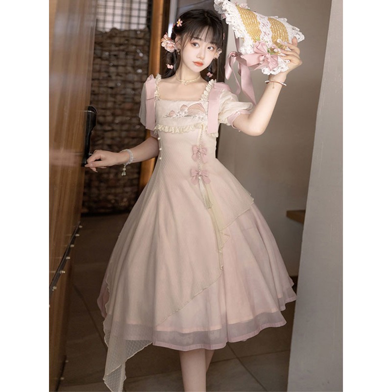 Sweet Lolita Dress Polyester Short Sleeves Dress