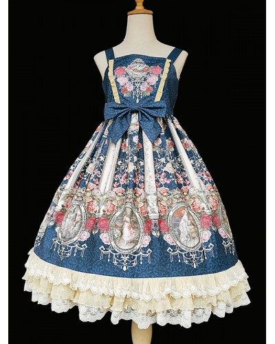 Classical Lolita Dress Chiffon Bows Lolita Dresses Sleeveless Deep Blue