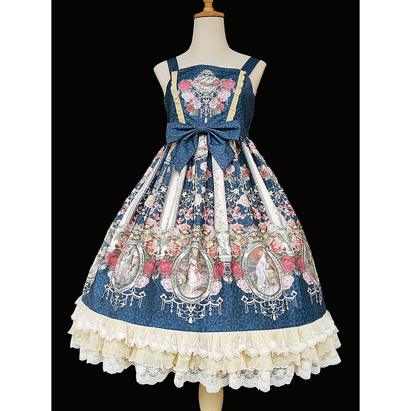 Classical Lolita Dress Chiffon Bows Lolita Dresses Sleeveless Deep Blue