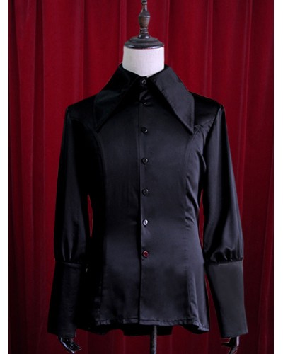 Black Lolita Blouse Buttons Silk Blouse For Women Sweet Daily Casual