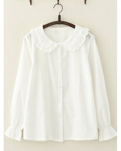 Sweet Lolita Shirt Lace Trim Ruffle Cotton White Lolita Top Spring Summer