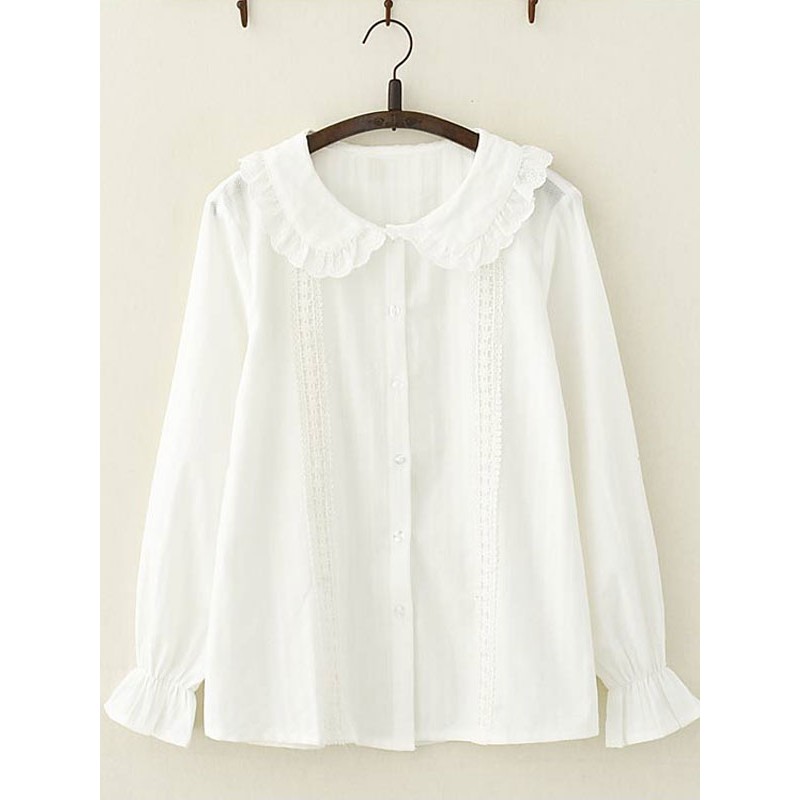 Sweet Lolita Shirt Lace Trim Ruffle Cotton White Lolita Top Spring Summer