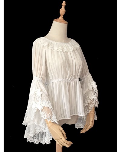 Classic Lolita Blouse Infanta Lace Trim Ruffle Pleated Chiffon Lolita Top