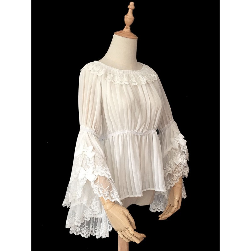 Classic Lolita Blouse Infanta Lace Trim Ruffle Pleated Chiffon Lolita Top