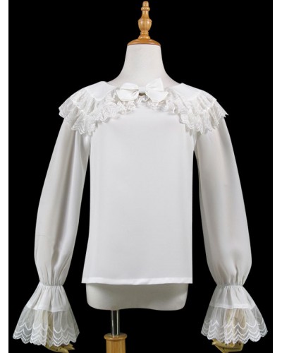 Lolita Blouse Lace Ruffle Bow Peter Pan Collar White Chiffon Lolita Top Tops Sweet Daily Casual Tea Party