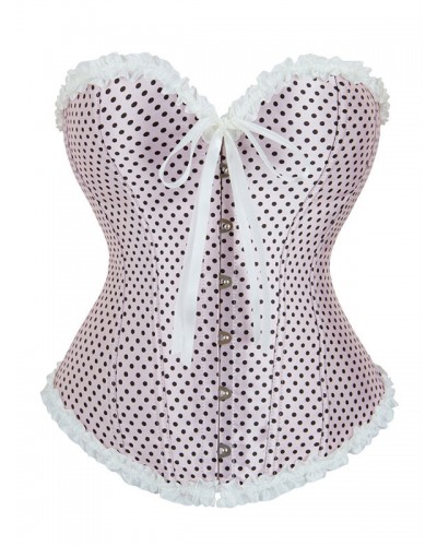 Light Pink V-Neck Sexy Lace-up Lace Up Polka Dot Woman's Women Bustier Indoor