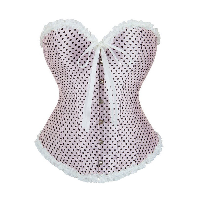 Light Pink V-Neck Sexy Lace-up Lace Up Polka Dot Woman's Women Bustier Indoor