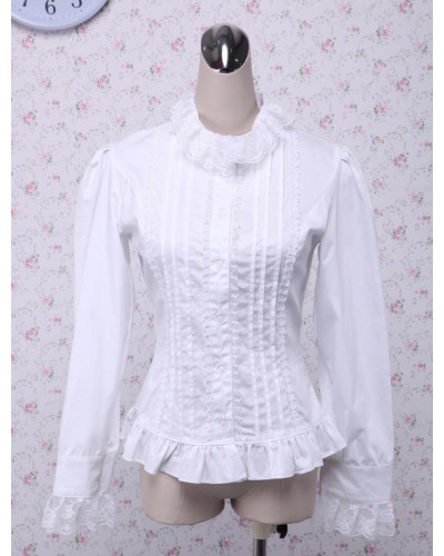 White Lace Long Sleeves Lolita Cotton Blouse Sweet