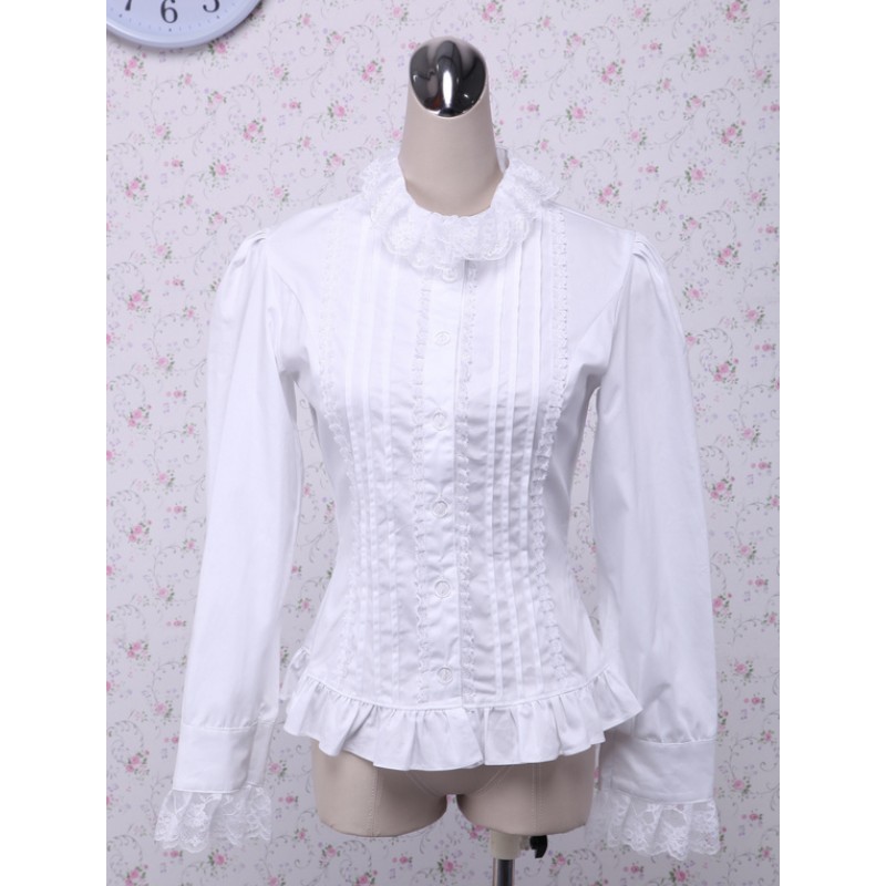 White Lace Long Sleeves Lolita Cotton Blouse Sweet