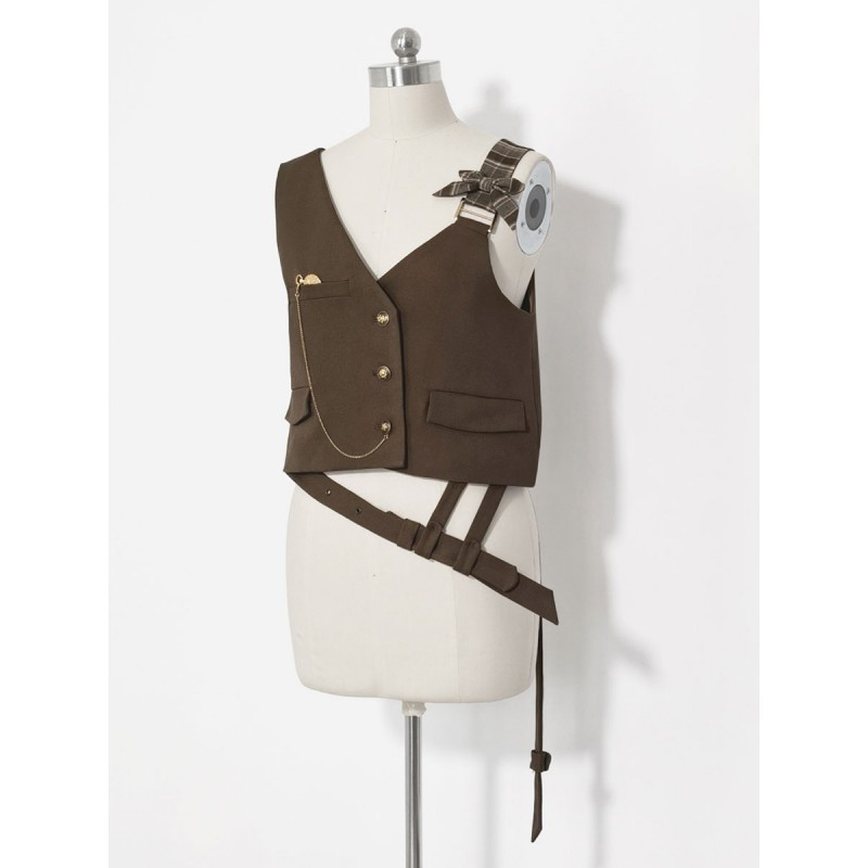 【Pre-sell】 Lolita Ouji Fashion Brown Asymmetrical Shoulder Strap Waistcoat Gothic